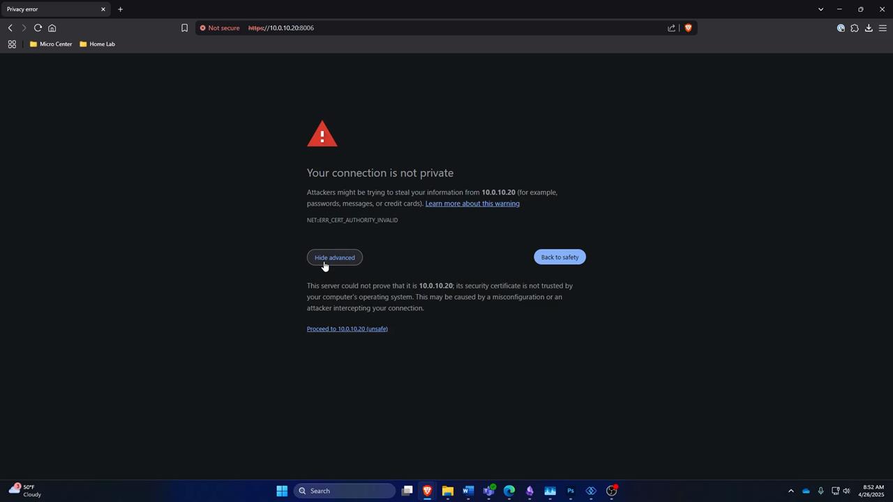 proxmox connection not private